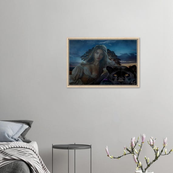 35 Framed Canvas - Medieval Woman and Panther
