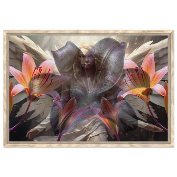 04 Framed Canvas Art - Angel with Lilies