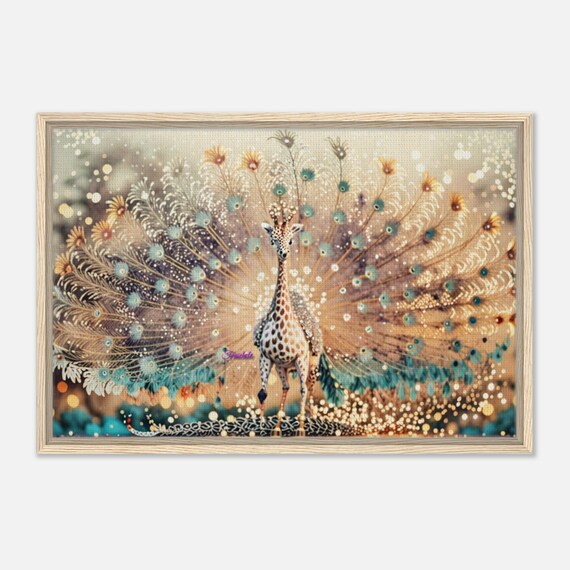 82 Framed Canvas - Giraffe Peacock