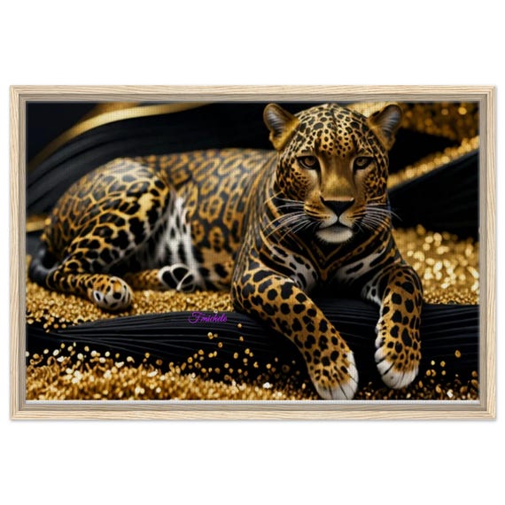 64 Framed Canvas - Leopard and Gold