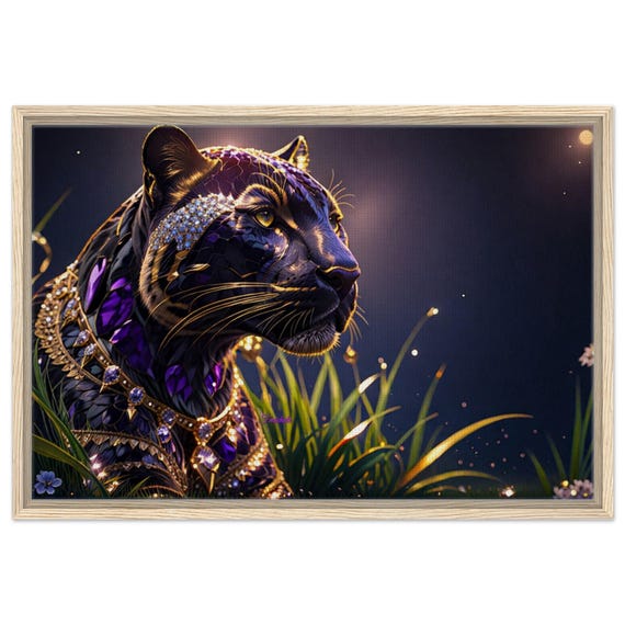 38 Framed Canvas - Panther Purple Royalty