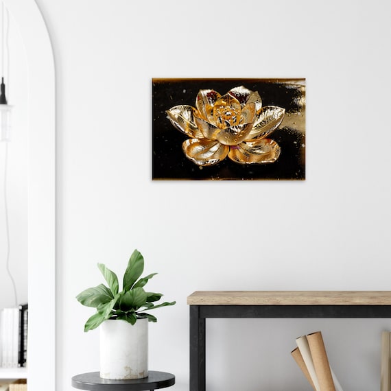66 Canvas Print - Gold Flower with Black Background