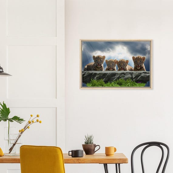 45 Framed Canvas - Playful Leopard Cubs