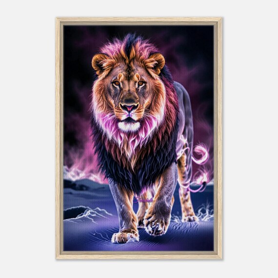 95  Framed Canvas - Pink Lion