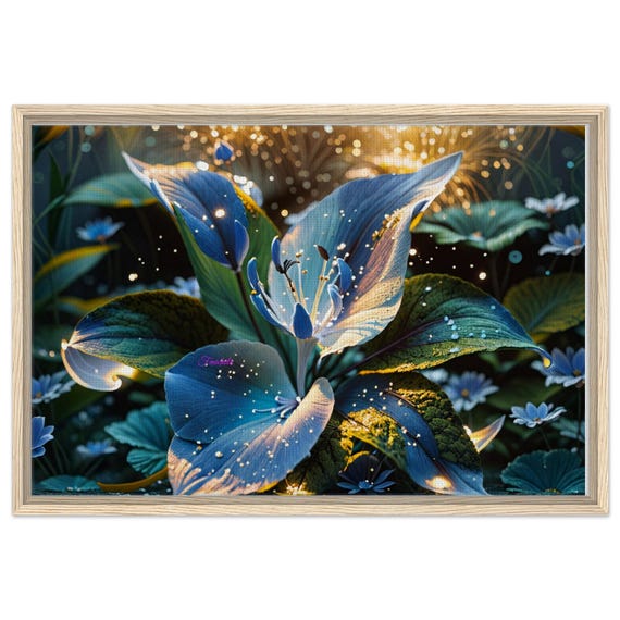 10 Framed Canvas - Blue and gold flower