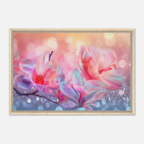 18 Framed Canvas - Delicate pink purple blossoms