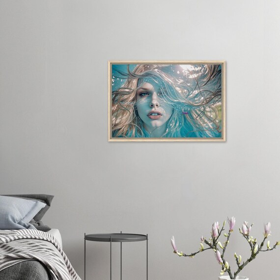73 Framed Canvas - Woman Under Blue Water