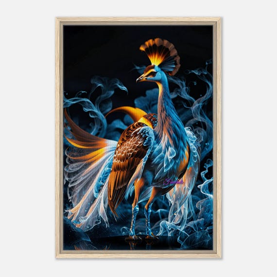 100 Framed Canvas - Fiery Blue Peacock