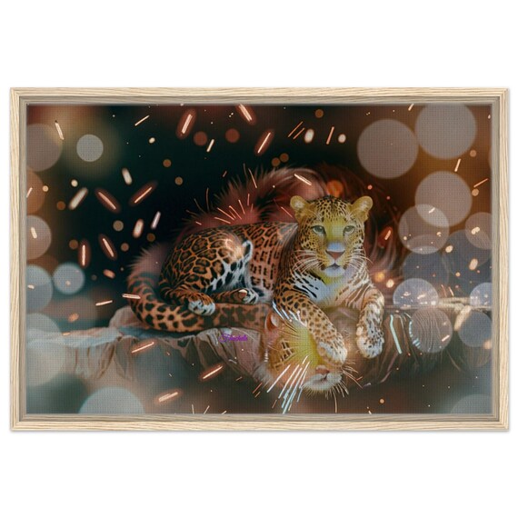 02 Framed Canvas Print - Leopards on Sparkling Background