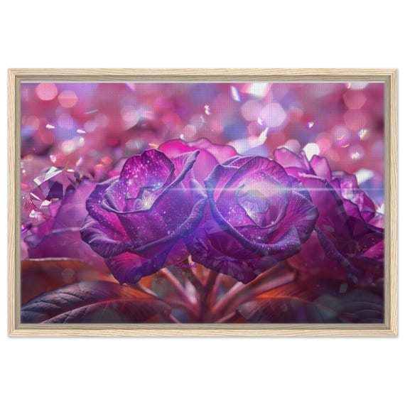 49 Framed Canvas - Purple Roses are Shown in the Dark Diamond
