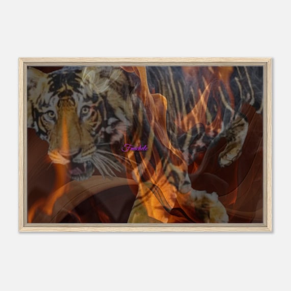 103 Framed Canvas - Tiger and Fire
