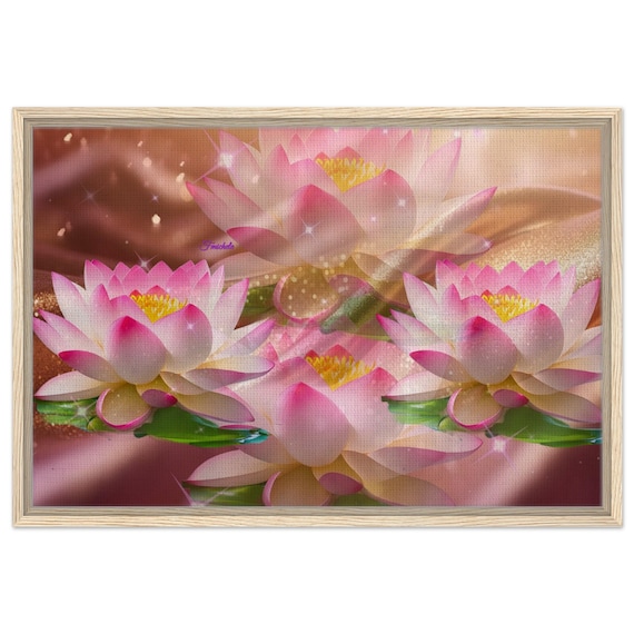 40 Framed Canvas - Pink Lotus Flower Blooming