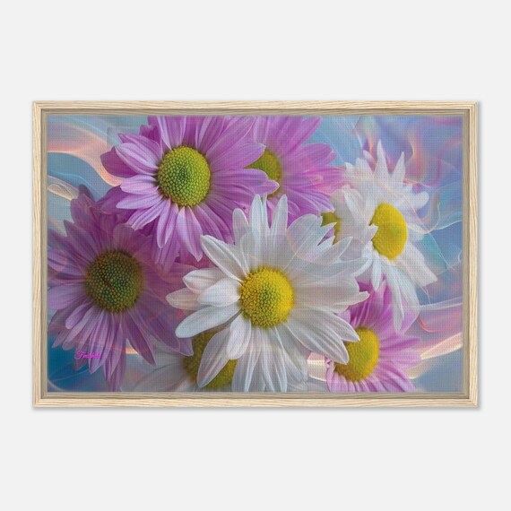15 Framed Canvas - Pink and White Daisies
