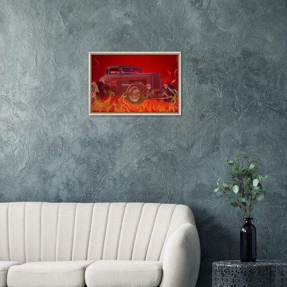 36 Framed Canvas - Flaming Hotrod