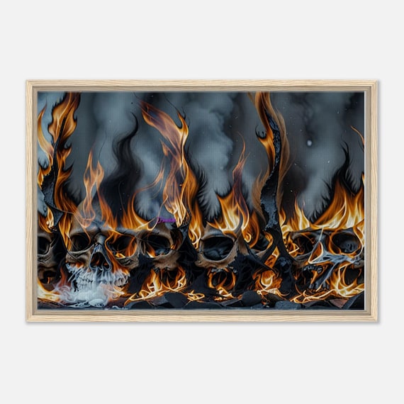 94 Framed Canvas - Fire Skulls