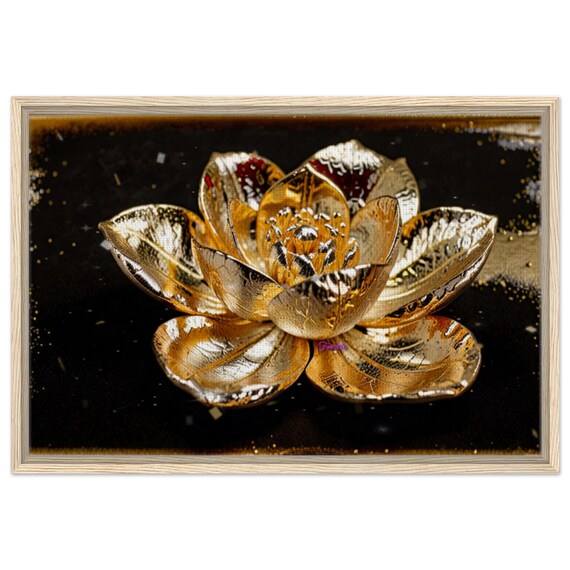66 Framed Canvas - Gold Lily with Black Background