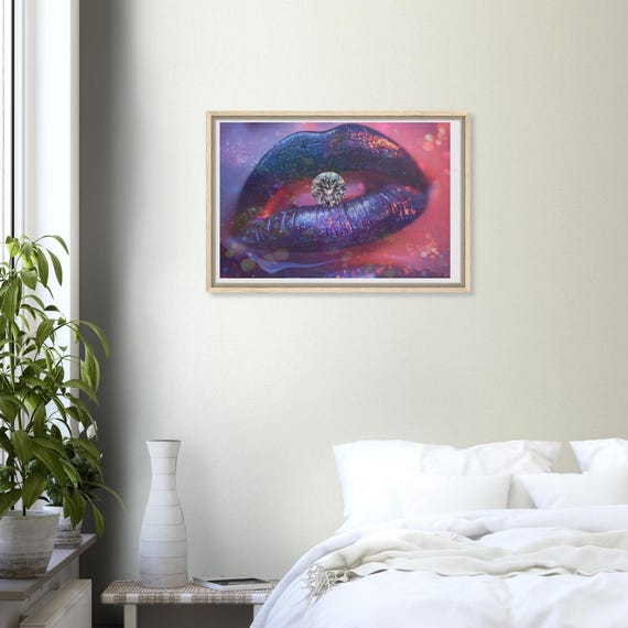 65 Framed Canvas - Black Diamond Lips