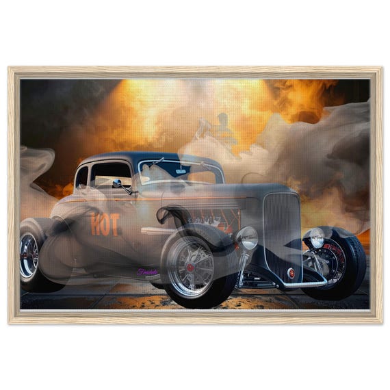 30 Framed Canvas - Hot Rod Fire and Smoke