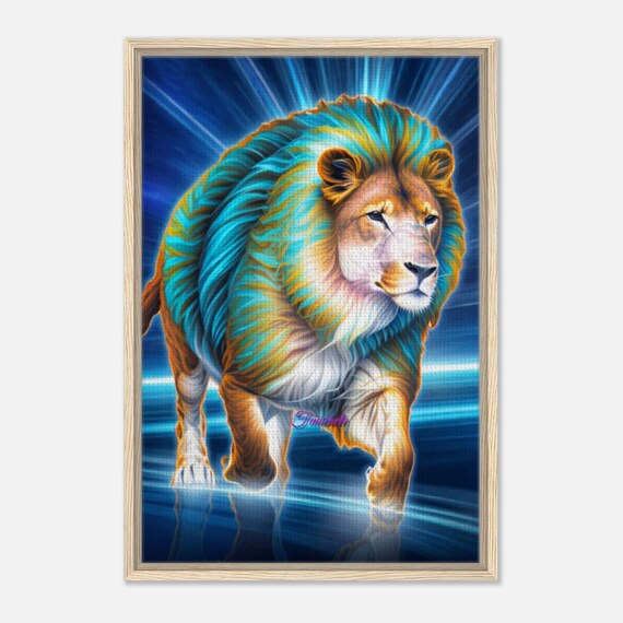 92 Framed Canvas - Blue Light Lion
