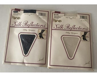 2 Hanes Silk Reflections Vintage Estampado Paisley Negro Sedoso Opaco y Perla Talla E