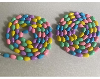 2 EASTER EGG GARLANDs True Vintage Blow Mold Plastic 7+ft Strands Bright Pastel