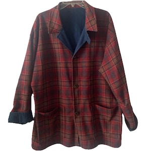 Giacca da caccia/lavoro vintage da uomo Pendleton reversibile in lana a quadri, modello Mackinaw. Taglia XL.