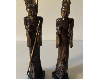 Figuritas indonesias antiguas talladas a mano - Pareja de pescador y pescadora de 28 cm (11 pulgadas)