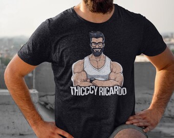 Thicccy Ricardo Shirt Funny Muscular Character Tee Gym Bro Pump Cover Ironic Bodybuilding Top Buff Man Graphic Tee Thiccc Meme Gym Rat Tee