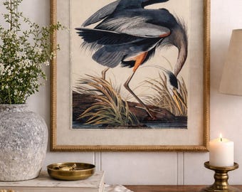 Heron on Linen in Beaded Frame