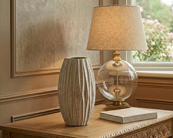 Architectural Stone-Effect Fin Vase: Modern Statement Centerpiece, 50cm Tall