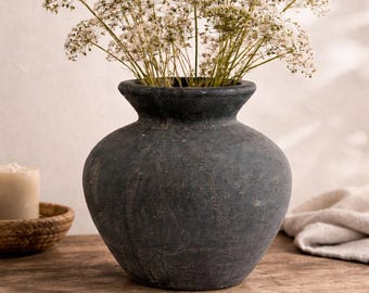 Amalfi Grey Vase Artisanal Stone-Textured