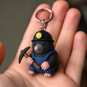Appalachian Coal Miner Mole Keychain, Hand-Painted Burrowing Mining Creature Accessory