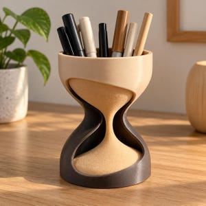 Hourglass Curve Pen Holder | Modern 3D Printed Desk Organizer | Unique Flow Design