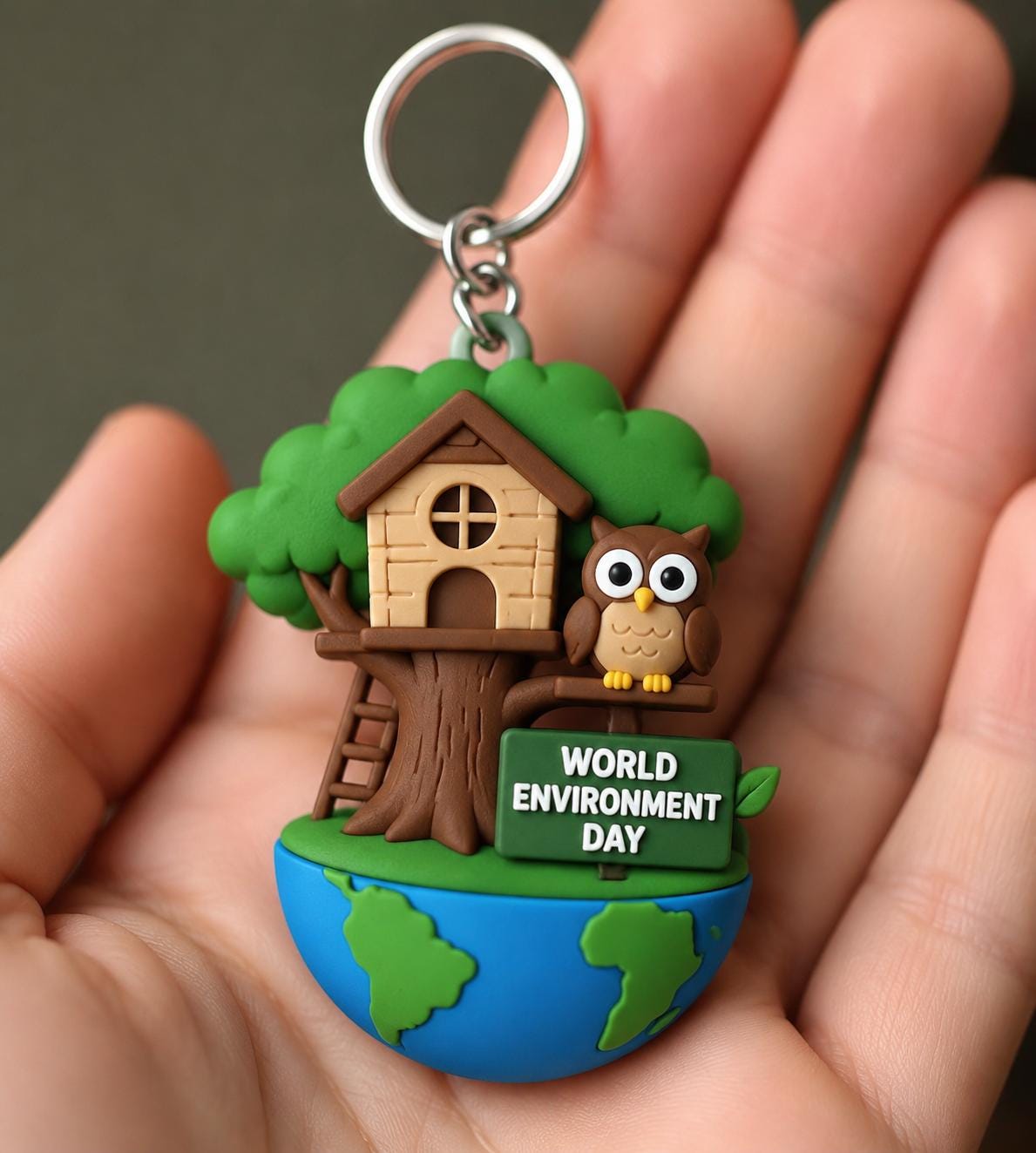 Owl Treehouse Keychain, Hand-Painted Woodland Charm, Nature Lover Gift