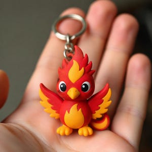 Phoenixflamma-totemberlock, handmålad mytisk fågelnyckelring, enkel ledad eldande-tillbehör