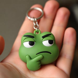 Suspicious Frog Keychain, Hand-Painted 3D Printed Meme Accessory, Single Toad Charm for Bag Tag