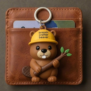 Beaver Branch Architect Keychain, Hand-Painted Woodland Figurine Accessory, Single Artisan Desktop Totem for Nature Lovers