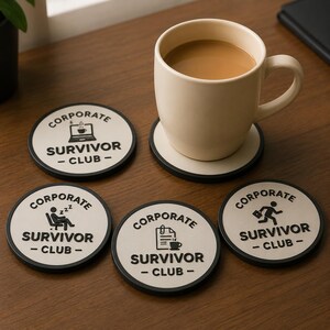 4 Stück Corporate Survivor Club Untersetzer - 3D Gedruckte Office Humor Getränkematten