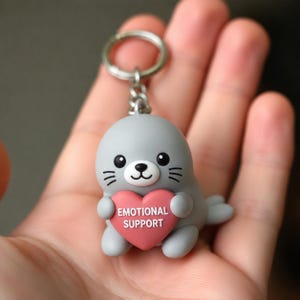 Tiny Emotional Support Seal Keychain, Hand-Painted 3D Printed Accessory, Single Pocket Companion Charm
