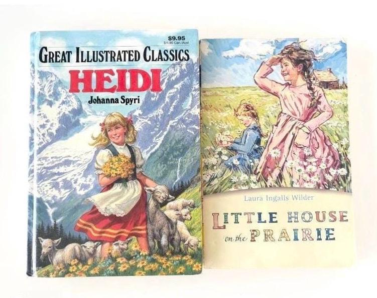 Vintage Heidi and Little House on the Prairie - Illustrated Childhood Classics Book Set