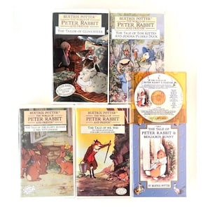 May include: A collection of five Beatrix Potter The World of Peter Rabbit and Friends media cases and one orange disc case. Titles include The Tailor of Gloucester, The Tale of Tom Kitten and Jemima Puddle-Duck, The Tale of the Flopsy Bunnies and Mrs. Tittlemouse, The Tale of Mr. Tod, and The Tale of Peter Rabbit and Benjamin Bunny.