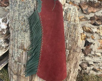Handsydda Arizona Bells-leggings med mockafransar – Arizona Bell Step-in-chaps, specialanpassad utrustning i äkta läder för rodeos och ridning