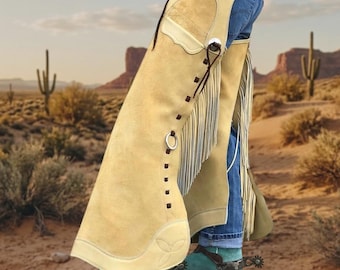 Hand-stitched Suede Fringe Arizona Bells Leggings – Arizona Bell Step-in Chaps, Genuine Leather Custom Gear for Rodeos and Horseback Riding