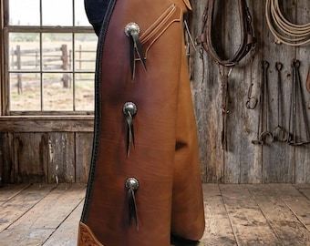 Custom Made Leather Batwing Chaps, Unisex Handmade Floral Tooled Tops Chaps, Cowboy Show Chaps, Rodeo Outfit, Western Wear