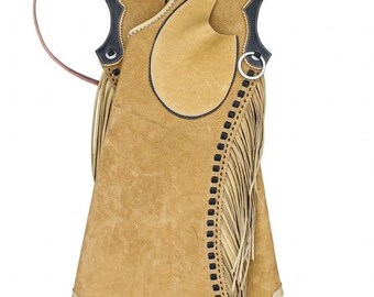 Handsydda Arizona Bells-leggings med mockafransar – Arizona Bell Step-in-chaps, specialanpassad utrustning i äkta läder för rodeos och ridning