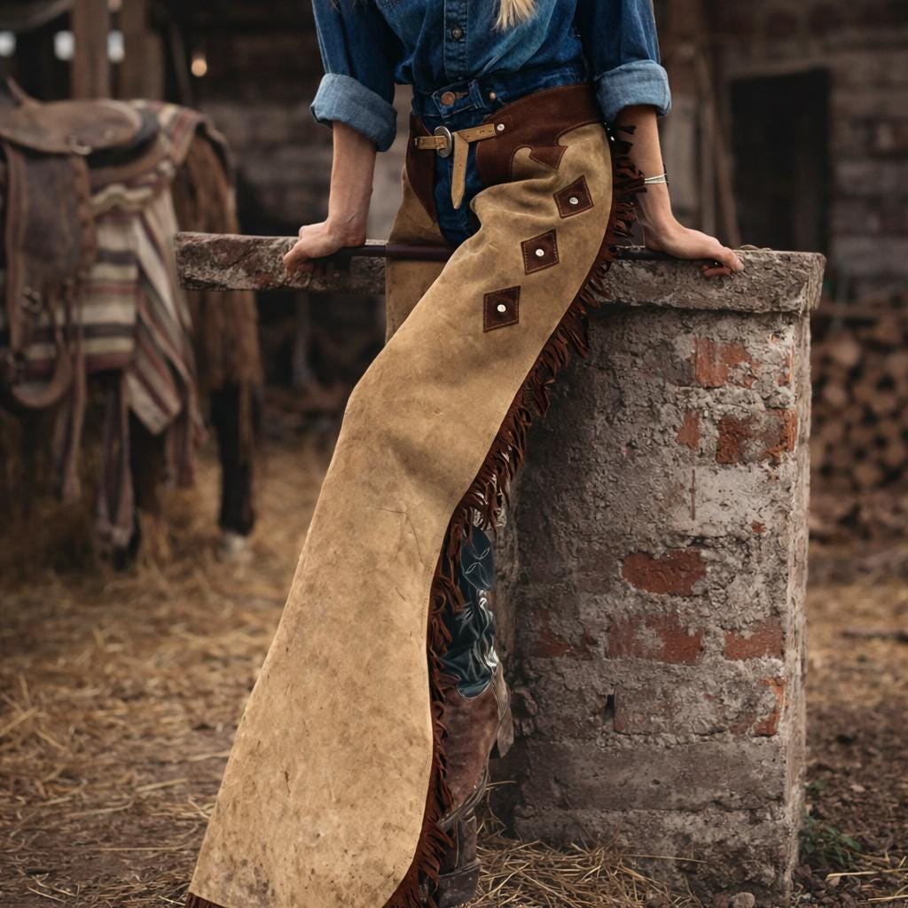 Legging Femme Chaps Cowboy Fait Main, Franges Cuir, Taille 32, Rouge Bordeaux