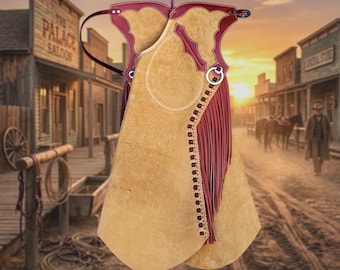 Hand-stitched Suede Fringe Arizona Bells Leggings – Arizona Bell Step-in Chaps, Genuine Leather Custom Gear for Rodeos and Horseback Riding