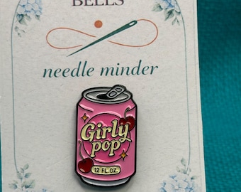 Girly Pop Needle Minder | Pink Soda Can Needle Minder for Needlepoint, Cross Stitch, Embroidery and Sewing