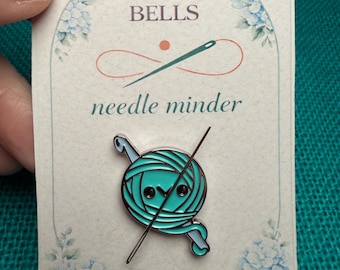 Teal Yarn Ball Needle Minder, Hard Enamel, Cross Stitch Embroidery Accessory