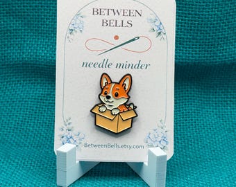 Corgi in Box Needle Minder, Cute Dog Magnetic Needle Holder for Cross Stitch, Needlepoint, Embroidery, Quilting & Sewing,